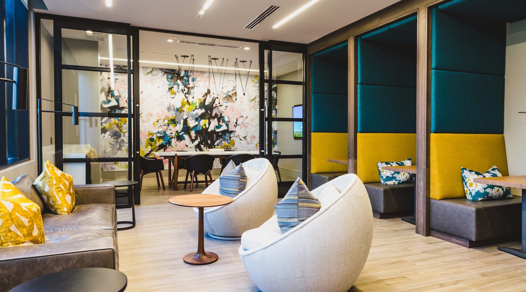 Access to resident only features lounge with seating and tables